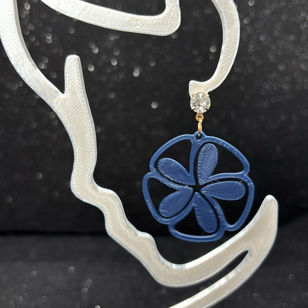 The Morning Glory Blue Earrings with Gold Accents - Picture 3 of 4